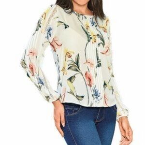 White House Black Market Floral Print Blouse - White and Pastel